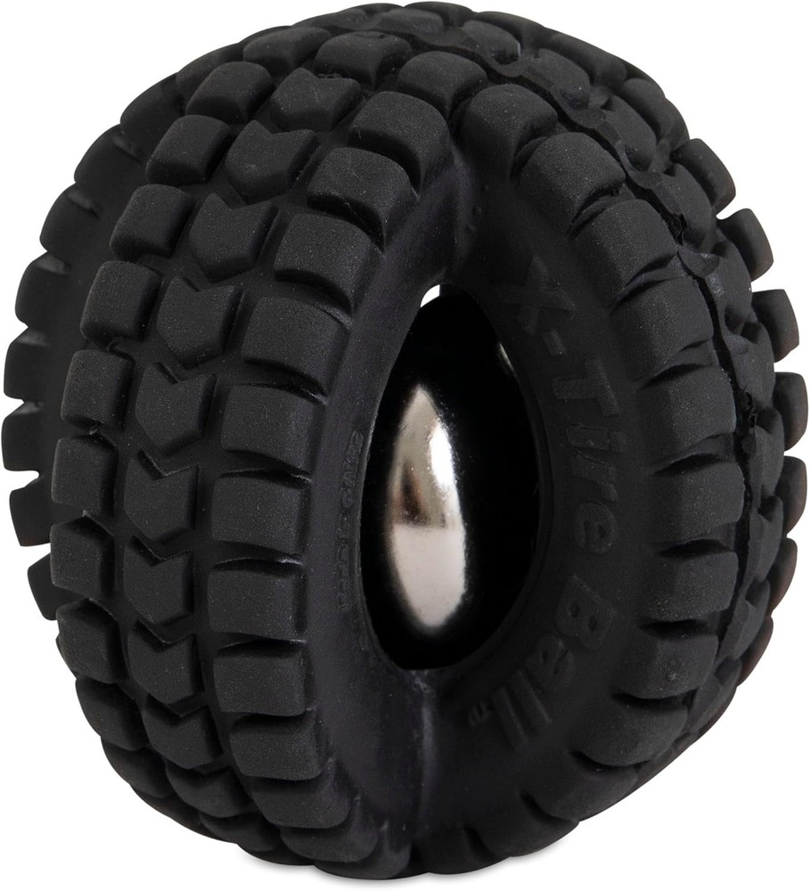 Pet Qwerks X-Tire Ball Dog Toys - Jingle Interactive Chew Toy - Small, beige