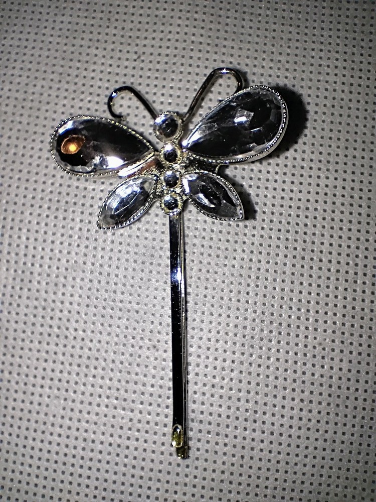 Vintage Bobbie Pin, Lucite and SilvertoneMetal, Butterfly Stylish HairAccessorie