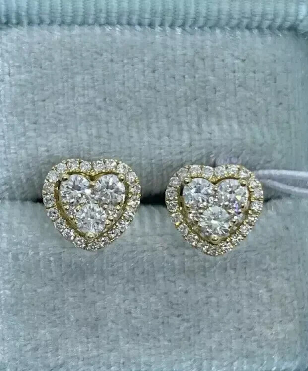 2 CT Round Cut Moissanite Heart Stud Earrings in 14K Gold Plated