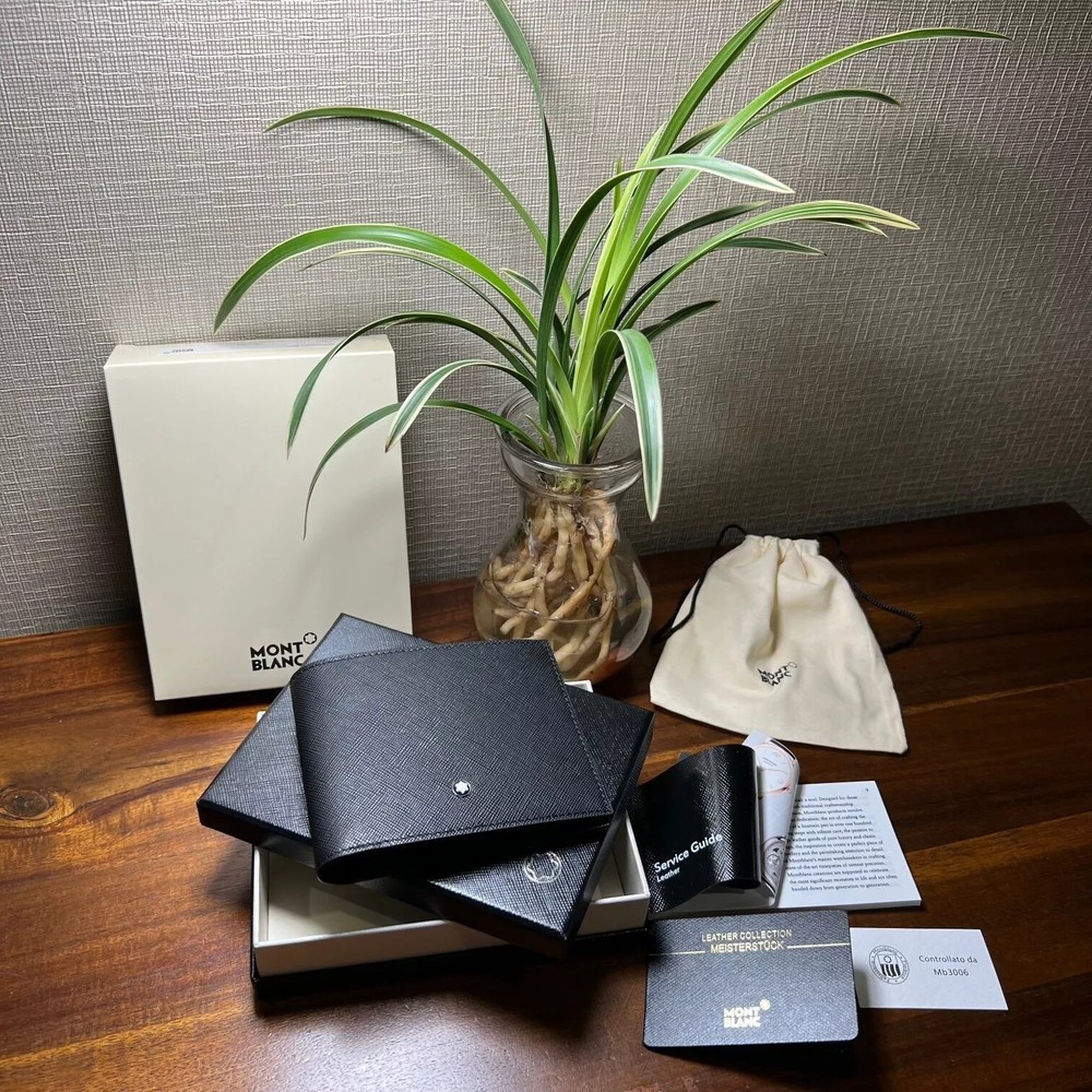 MontBlanc Black Mens Leather Wallet 130315 Luxury Slim Bifold