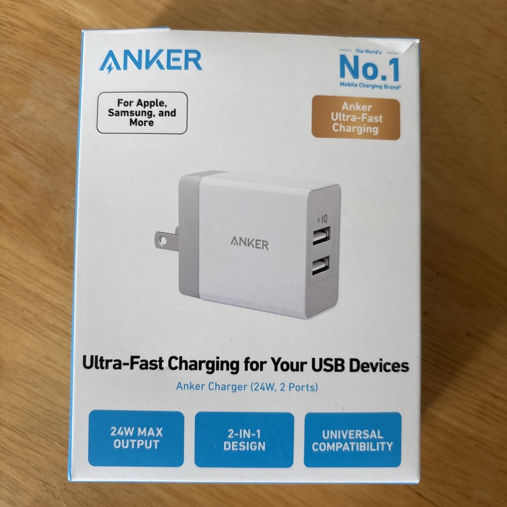 Anker 24W Dual USB Wall Charger White Open Box  