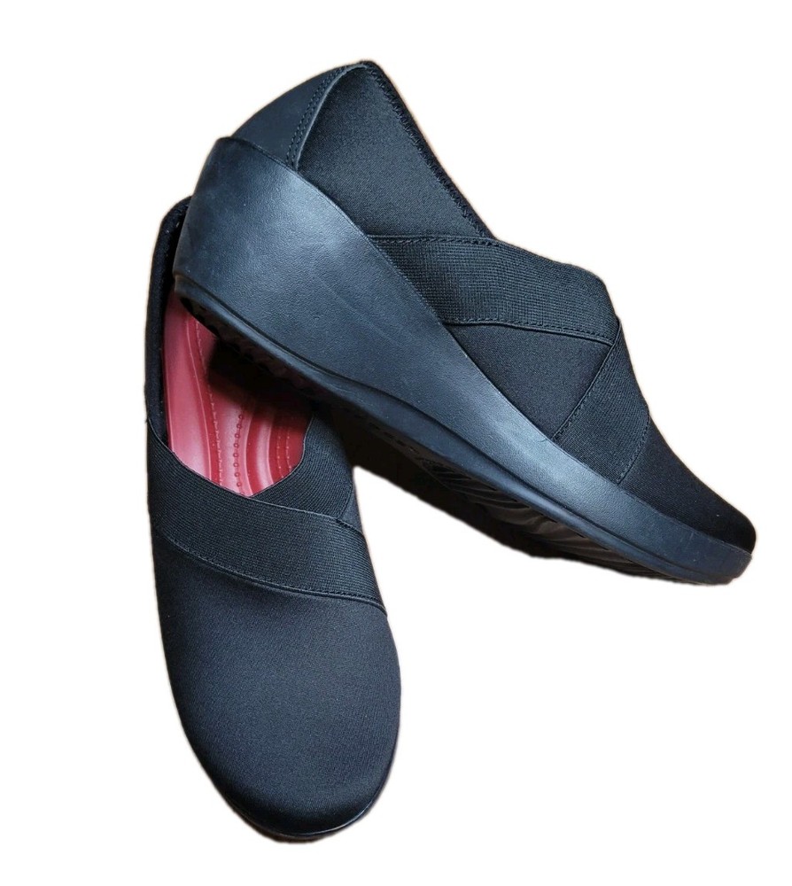 Crocs Busy Day Women's Black Dual Comfort Stretch Asym Wedge Size W9 Crocs202852