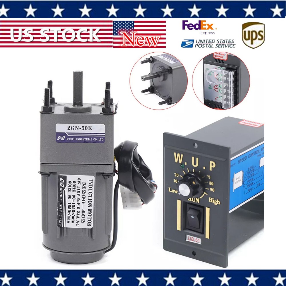 Reversible AC Gear Motor Electric Variable Speed Controller 27 RPM/MIN 1:50 110V