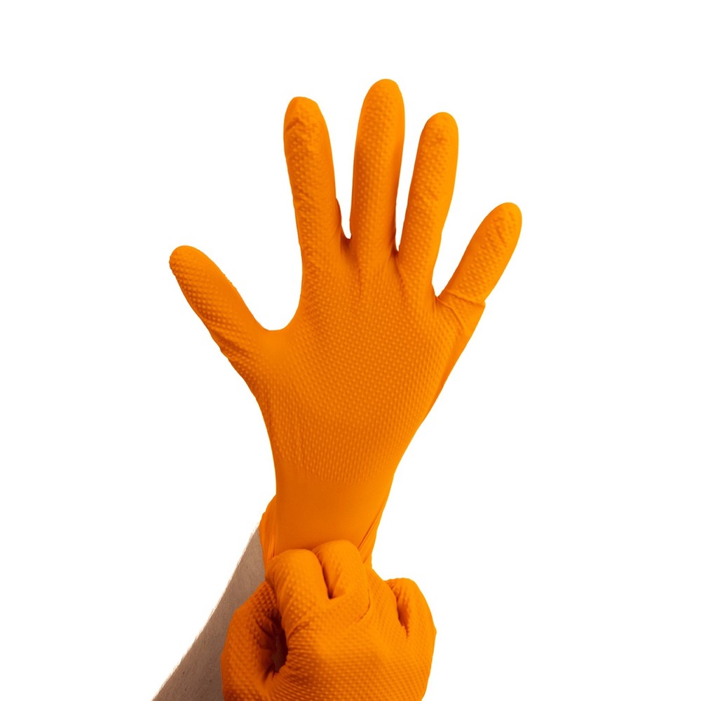 48000 Pcs Orange Industrial Nitrile Gloves with Raised Diamond Texture 8 Mil XL