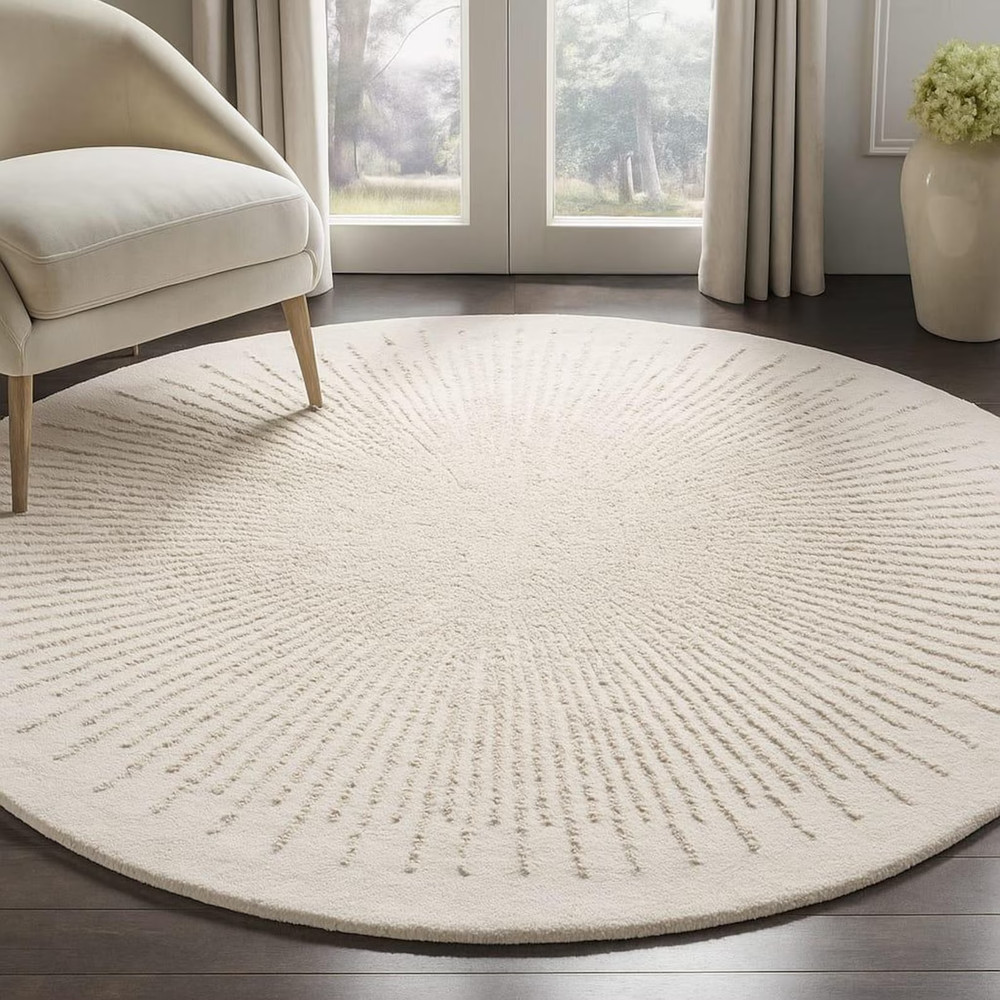 New Modern Color Neutral Beige Hand Tufted 100% Wool Rug Handmade Carpet Rug