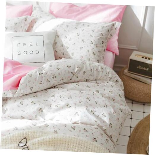 7 Pcs Queen Size Comforter Set with Sheets, Pink White Floral Pattern Printed