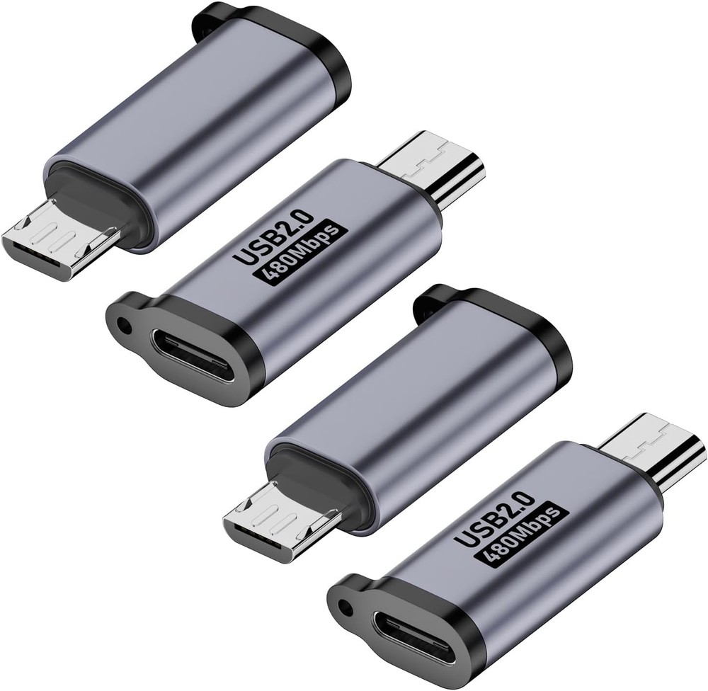AreMe 4-Pack Grey Micro USB to USB-C Adapter Female OTG