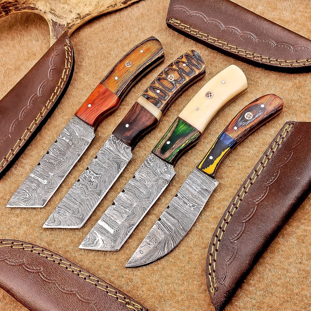 4 Pcs Damascus Blade Skinner Knives Set | 8