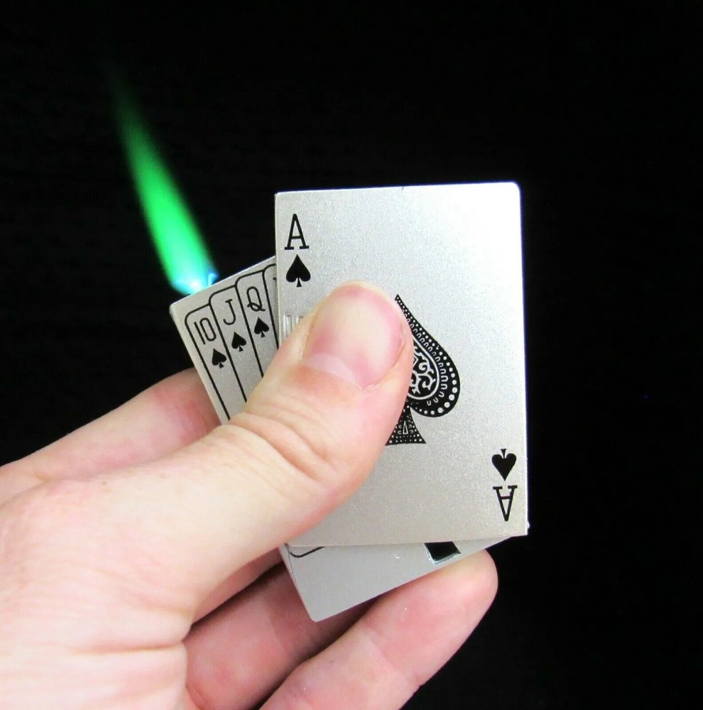 Green Flame Torch Lighter Metal Poker Playing Cards Cigarette Lighter
