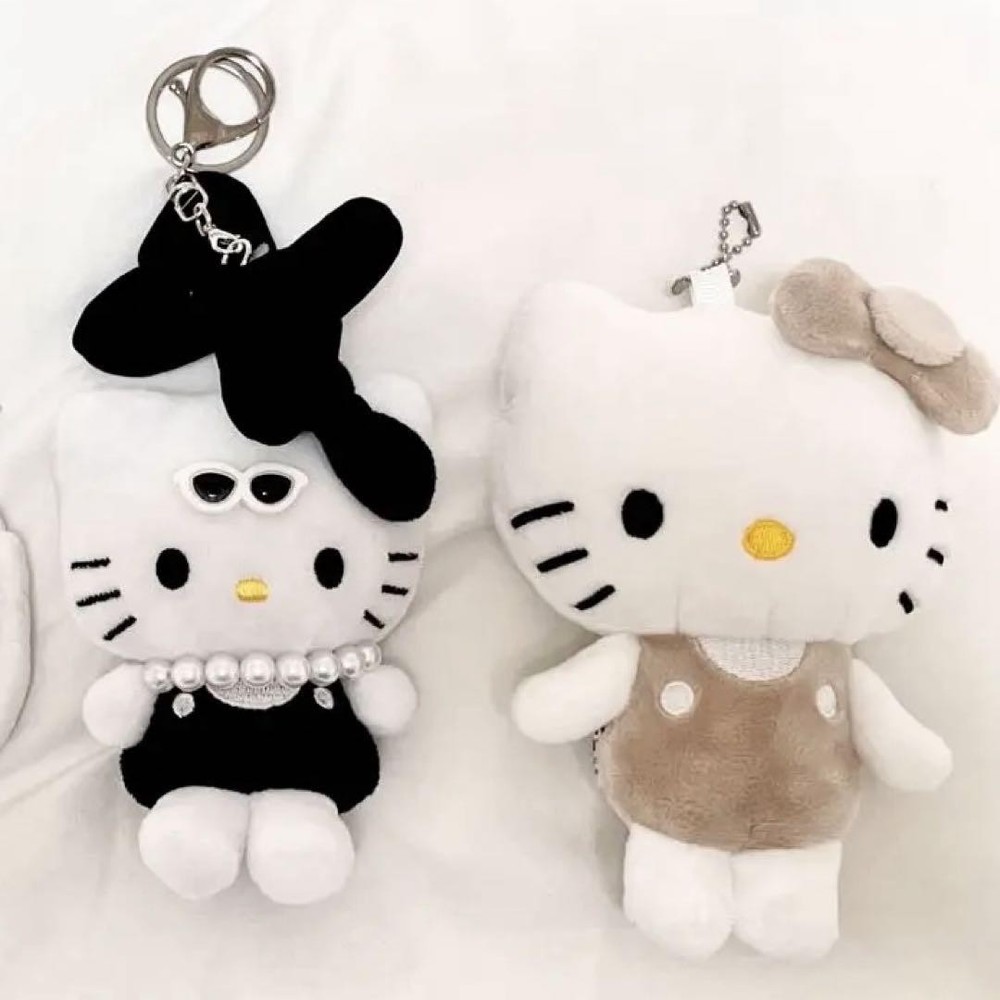 Hello Kitty Keychain Mascot with Black Ribbon Sunglasses and Tail Stain