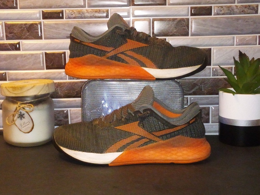 Size 6.5- Reebok Nano 9 Mens CrossFit Low Sneakers Gray/Orange Flyweave-Stretch