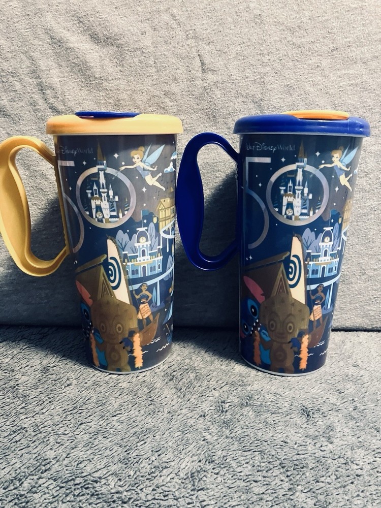 WDW 50th Anniversary Stitch Tiki Mickey Resort Refillable Mugs Set of 2