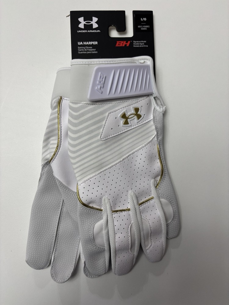 Under Armour UA Harper Mens Large White Baseball Softball Batting Gloves