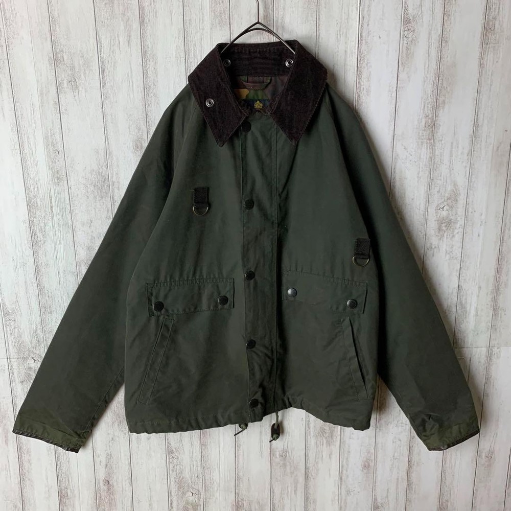 Barbour Spey Oiled Cotton Jacket Corduroy Collar Classic Outdoor Wear Size C38