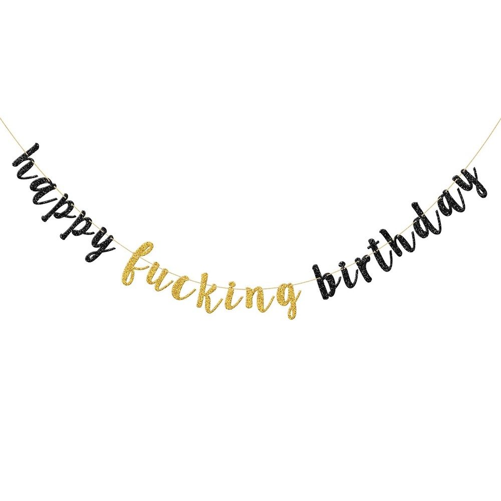 Glitter Gold and Black Happy F**king Birthday Bunting Banner