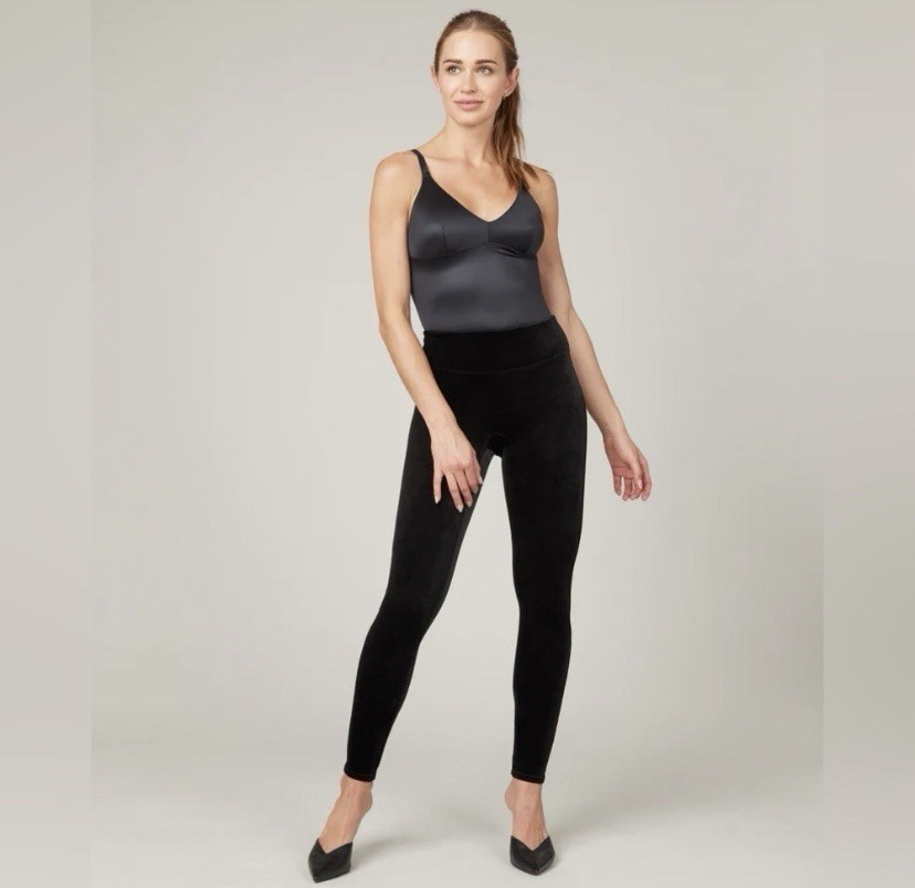 Spanx Velvet Leggings for Women Size 2X Black High Rise Soft Stretch Skinny Ankle Pants