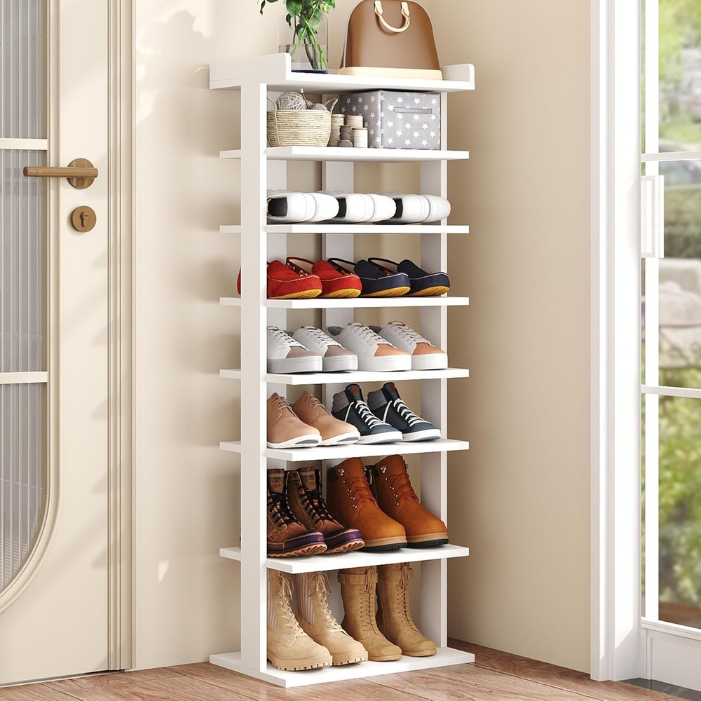 HOMEFORT 7-Tier White Wood Shoe Rack 11D x 18W x 45.1H