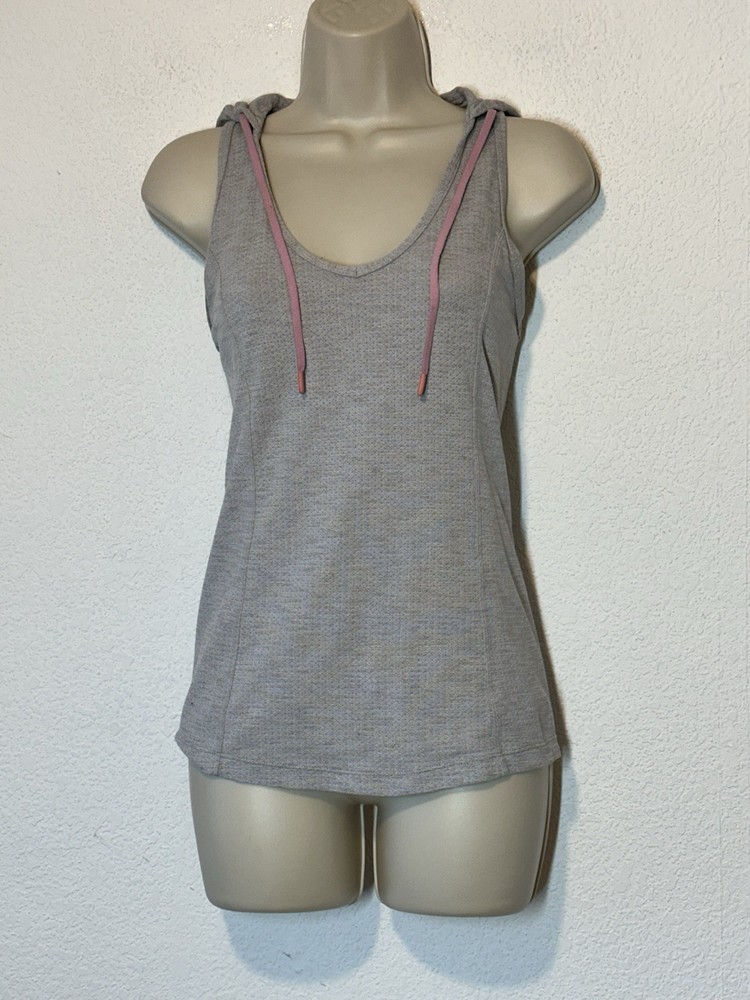 Lorna Jane Decoy Hooded Tank Sleeveless Hoodie Active Workout Top XS Gray
