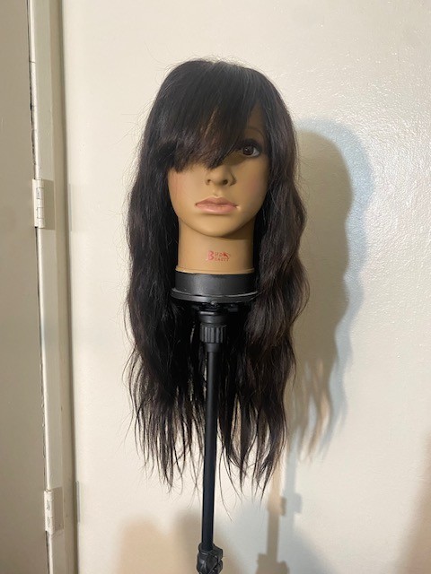 The Virgin Hair Fantasy Peruca human hair wig. Size: Small, Dark brown, and 24