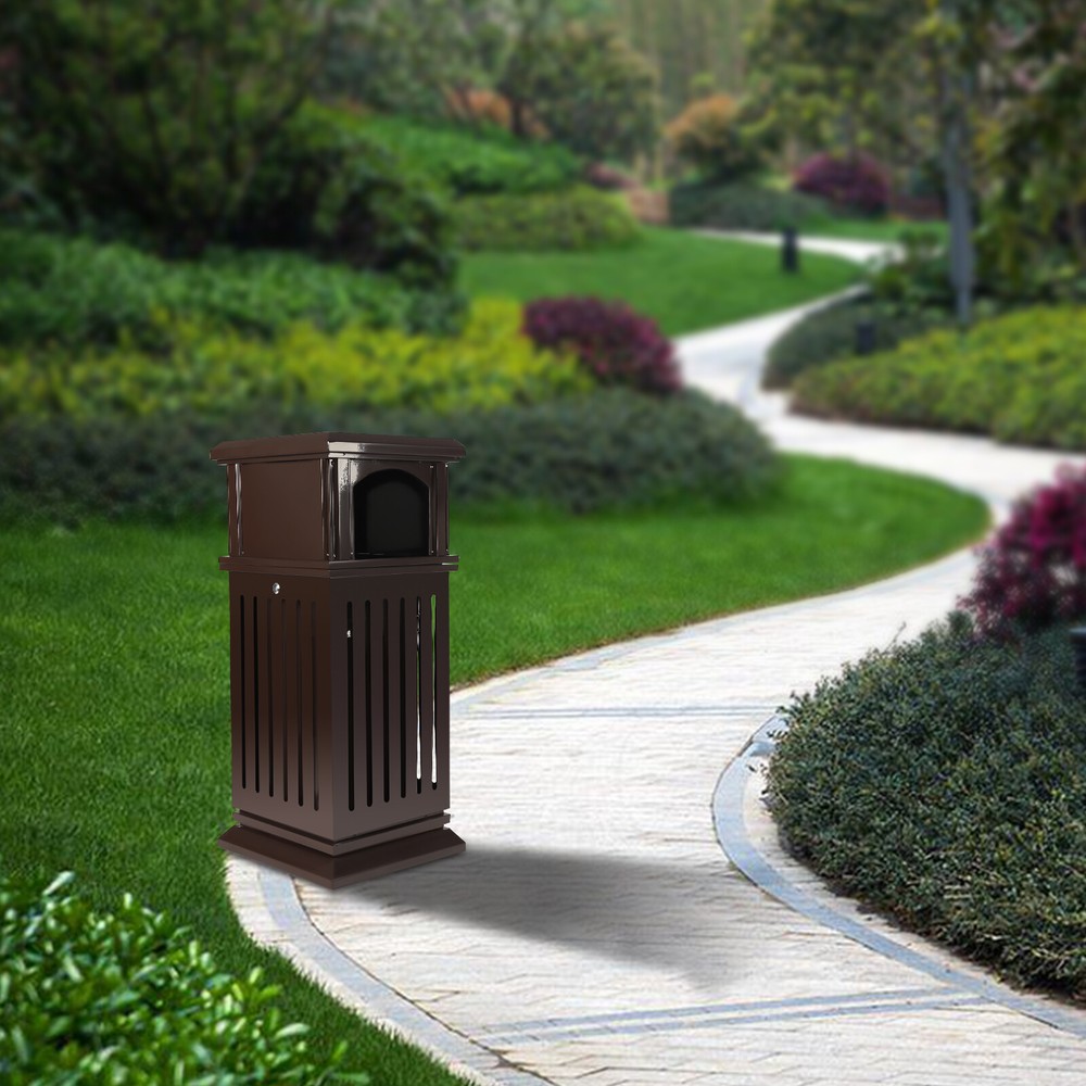 Retro 40l Garbage Can Open-top Trash Can Bin Patio Park Courtyard with Flip Lid