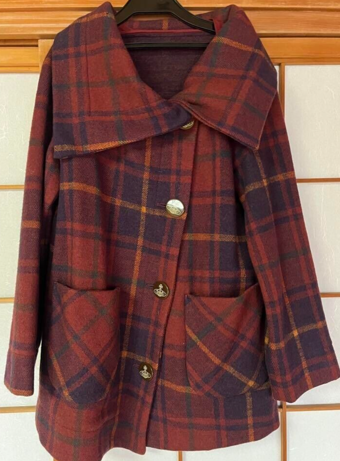 Vivienne Westwood Coat Tartan Check Red Label Women M Orb Logo Luxury gift
