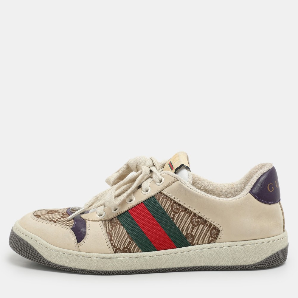 Gucci  Multicolor Nubuck Leather and Canvas Screener Sneakers Size 38.5