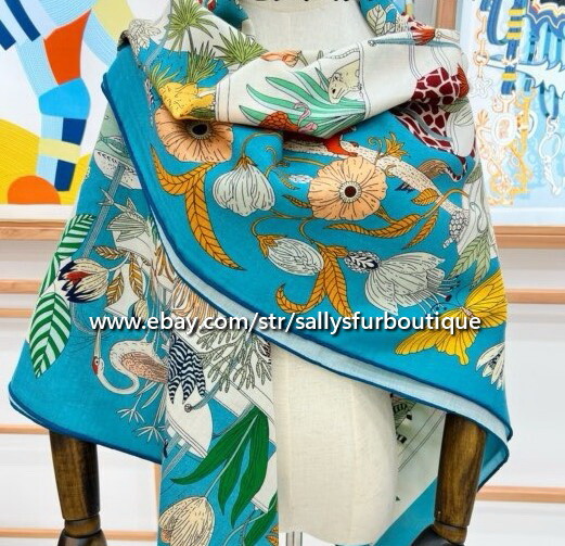 Sallys 70% Cashmere & 30% Silk Stole Flowers Print Double Face Scarf Shawl 53