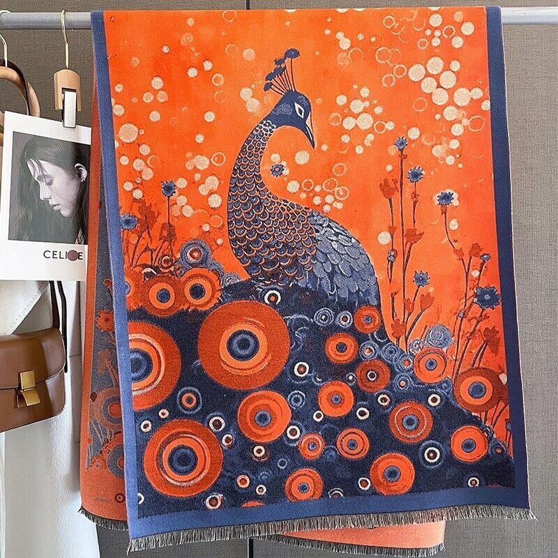 Soft Imitate Cashmere Orange Peacock Shawl Wrap for Women 180x60cm