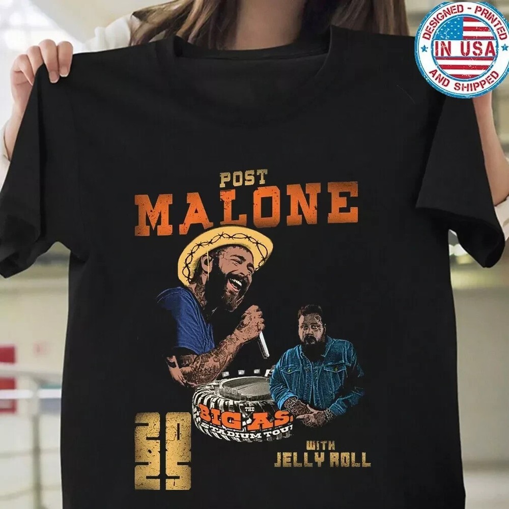 Post Malone and Jelly Roll Big Ass Stadium Tour 2025 T-Shirt, Music & Concert