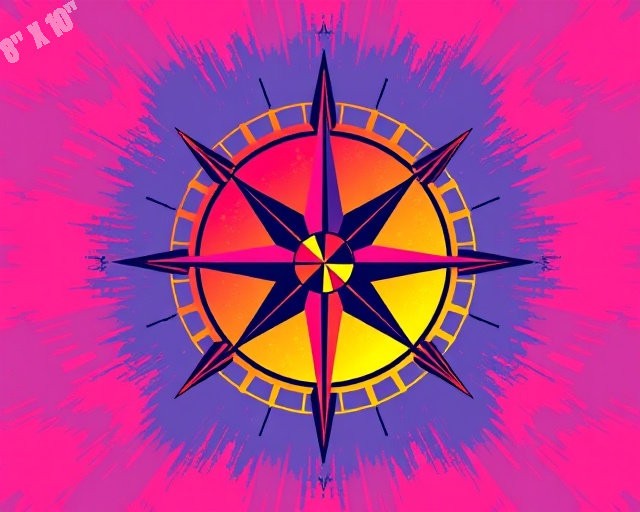 Compass Rose Pop Art Print in Vibrant Colors 8X10