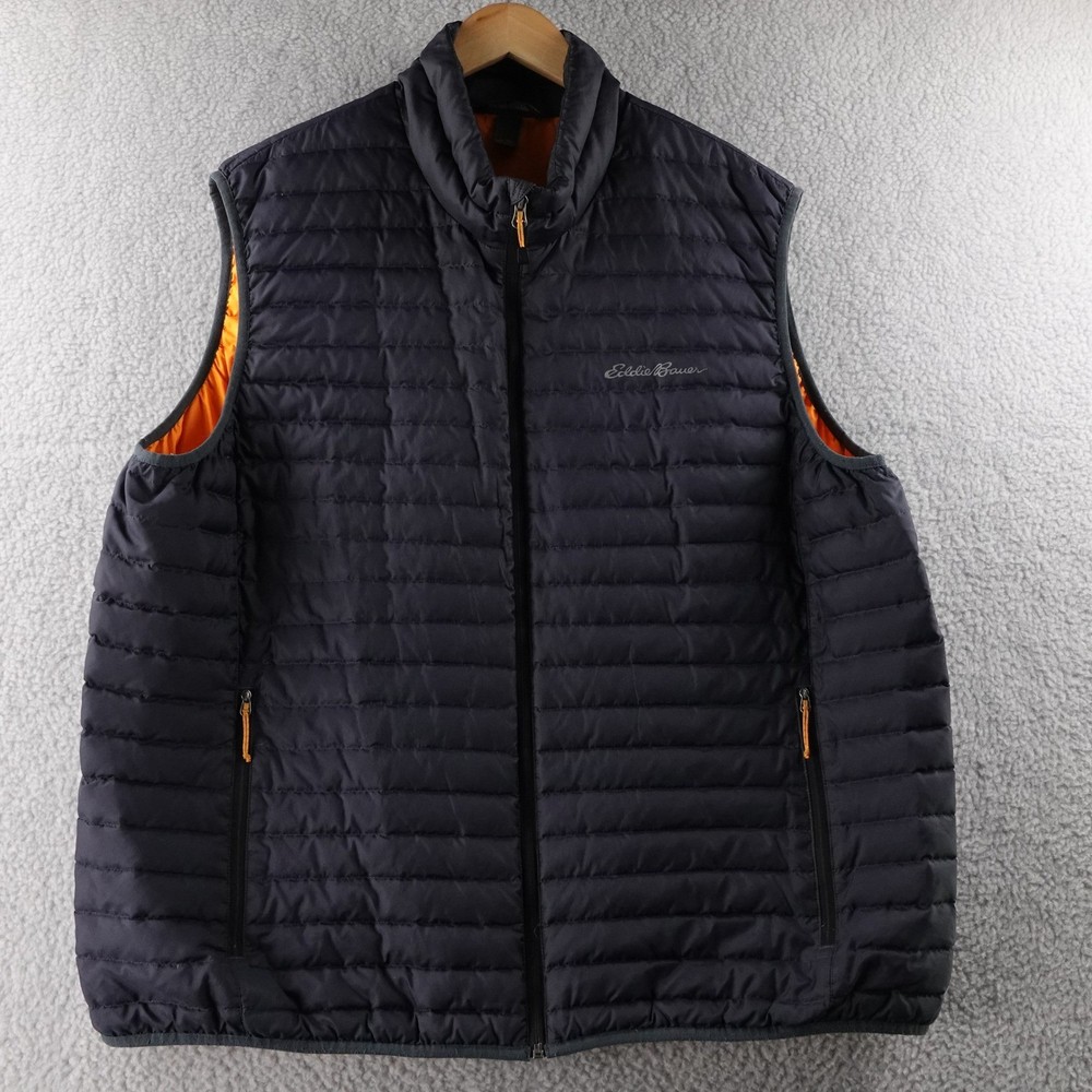 Eddie Bauer Mens 2XL Puffer Vest Down Quilted Full Zip Orange Lined Outerwear