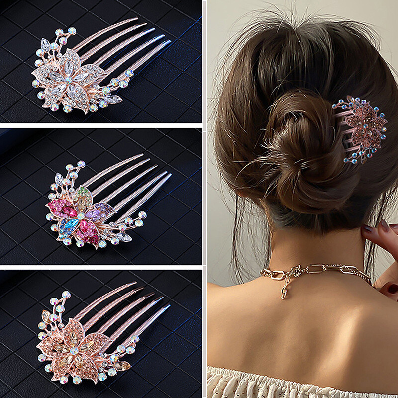 Fashion Crystal Flower Hair Clip Korean Style Vintage Pearl Rhinestone Hair Comb