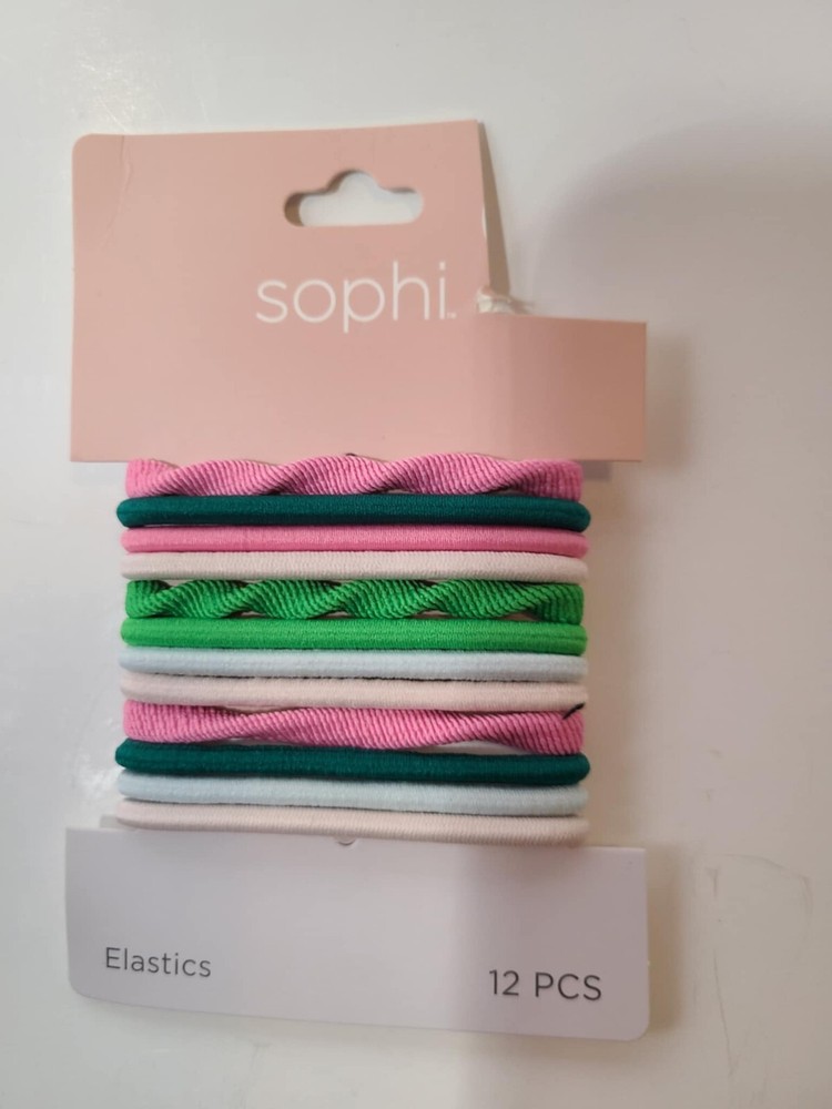 Sophi 12 Pack Fashion Hair Ties Elastic Ponytail Holders Pink Green Bands