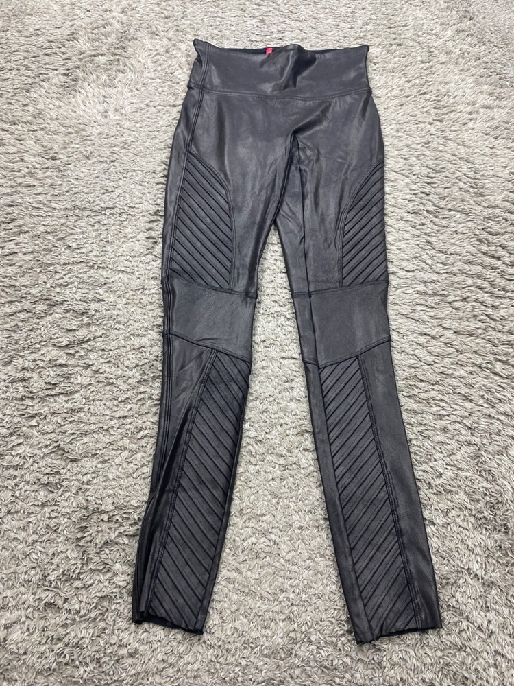 Spanx Faux Leather Moto Leggings Women XS Black Pull On Grudge Whimsy Yoga Pants