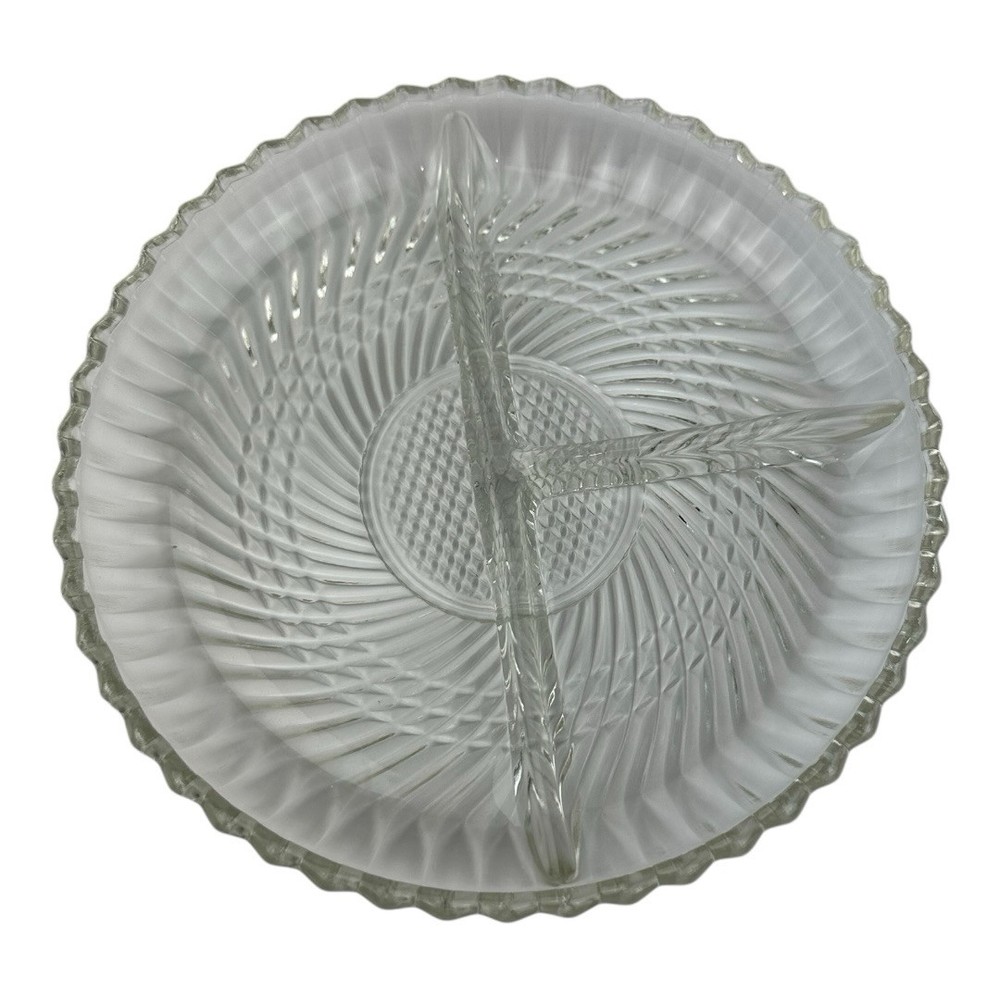Vintage Libbey 3-Part Relish Dish 7 Inch Mid-Century Serving Plate