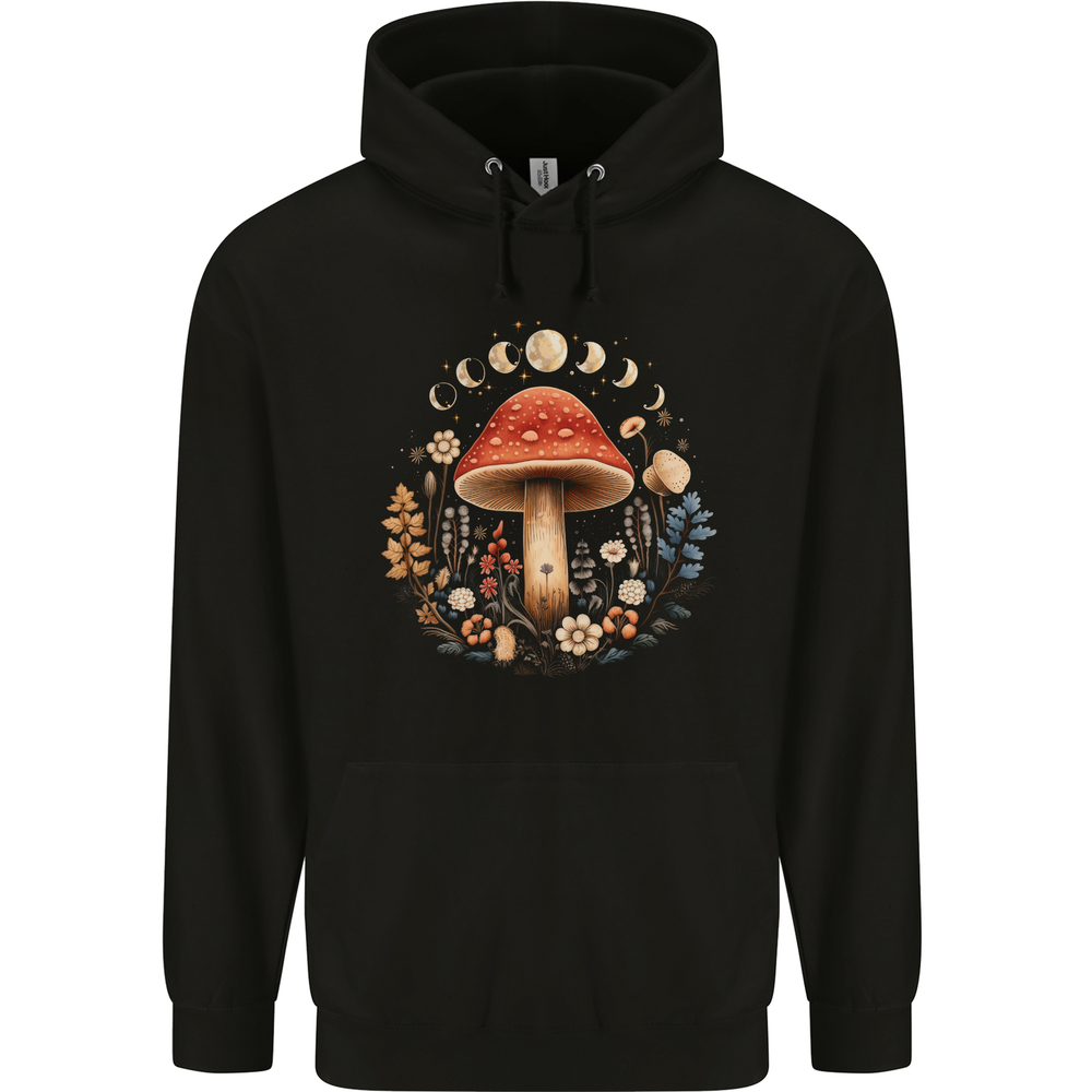 Moon Phases Mushroom Nature Foraging Mens 80% Cotton Hoodie