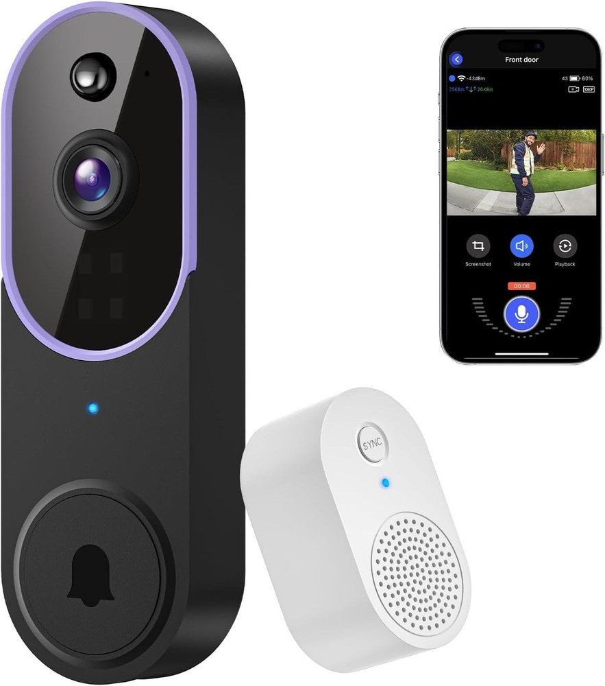 1080P Purple Smart Wireless Doorbell Camera for Outdoor Surveillance