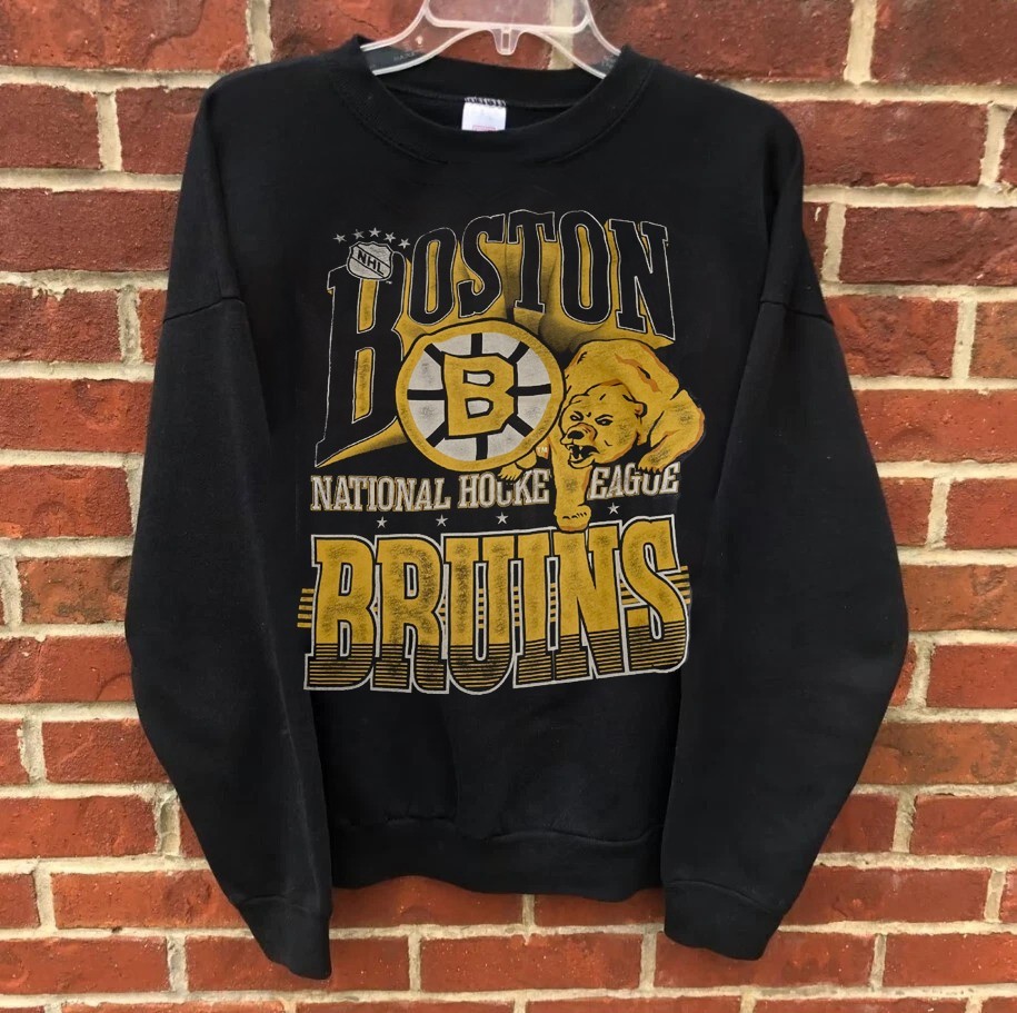 90s Boston Bruins NHL Black Crewneck Sweatshirt Reprint digital S-5XL RM1185