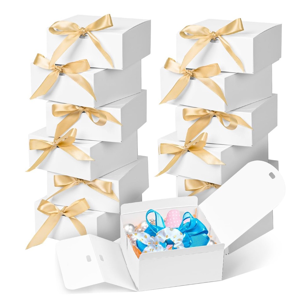 WLUSEAXI 12-Pack Small White Gift Boxes with Lids 4.5x4.5x2 Inches for Jewelry Favors Presents