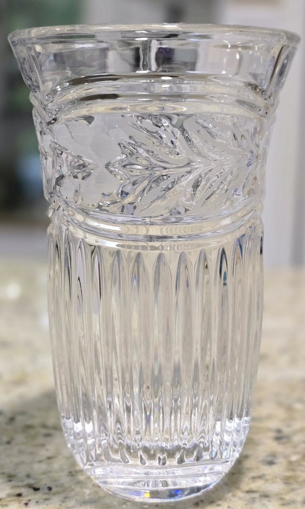 Glass Vase Leaded Crystal Vintage Bohemian Frosted Etched Floral Design 8”