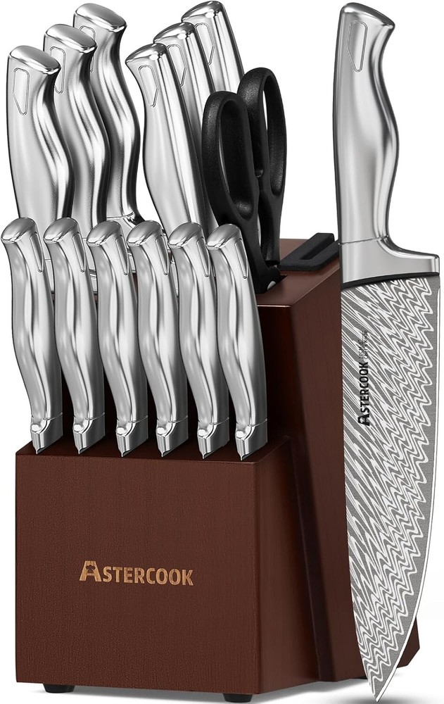 15-Piece Dishwasher-Safe Kitchen Knife Set with Ergonomic Block & Sharpener