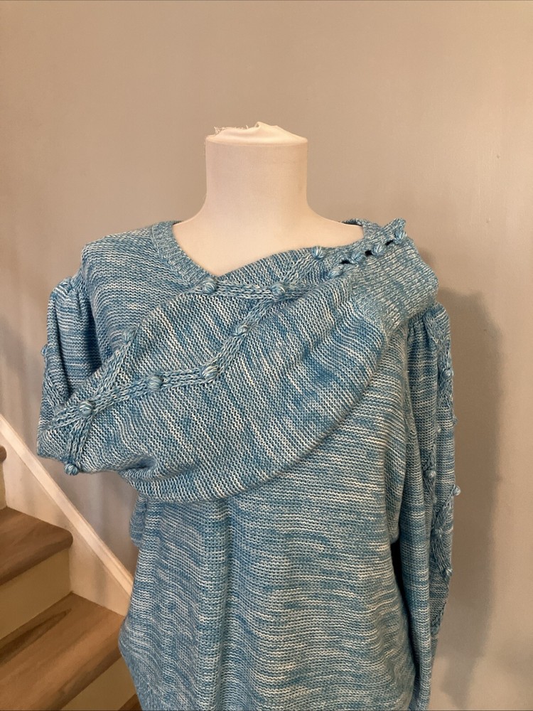 Lilly Pulitzer Sweater Womens XL Attie Crewneck Blue Aqua Palma Marl Pom Pom