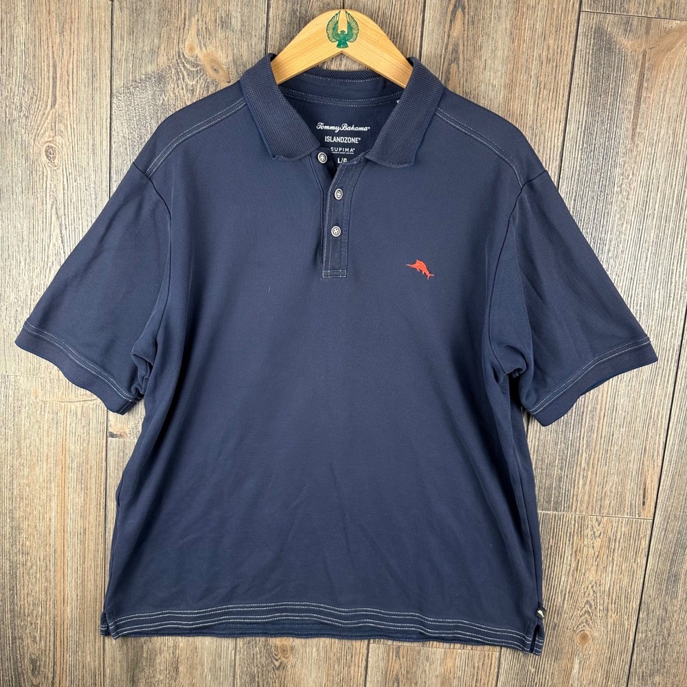 Tommy Bahama Island Zone Supima Cotton Polo Shirt Men's Large Navy Blue *FLAW*