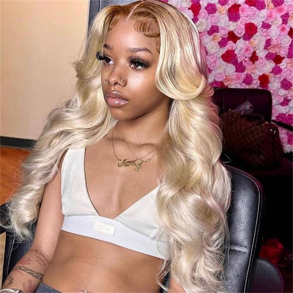 Platinum Blonde Body Wave Lace Front Wigs Ombre Blonde Glueless Wave Wigs Soft