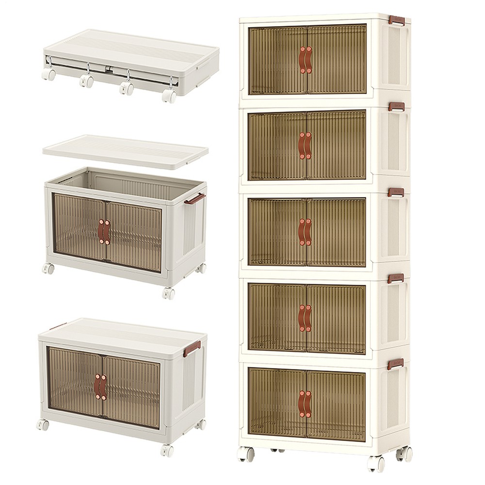 5-Tier Collapsible Storage Cabinet with Wheels for Toys Snacks Organizing