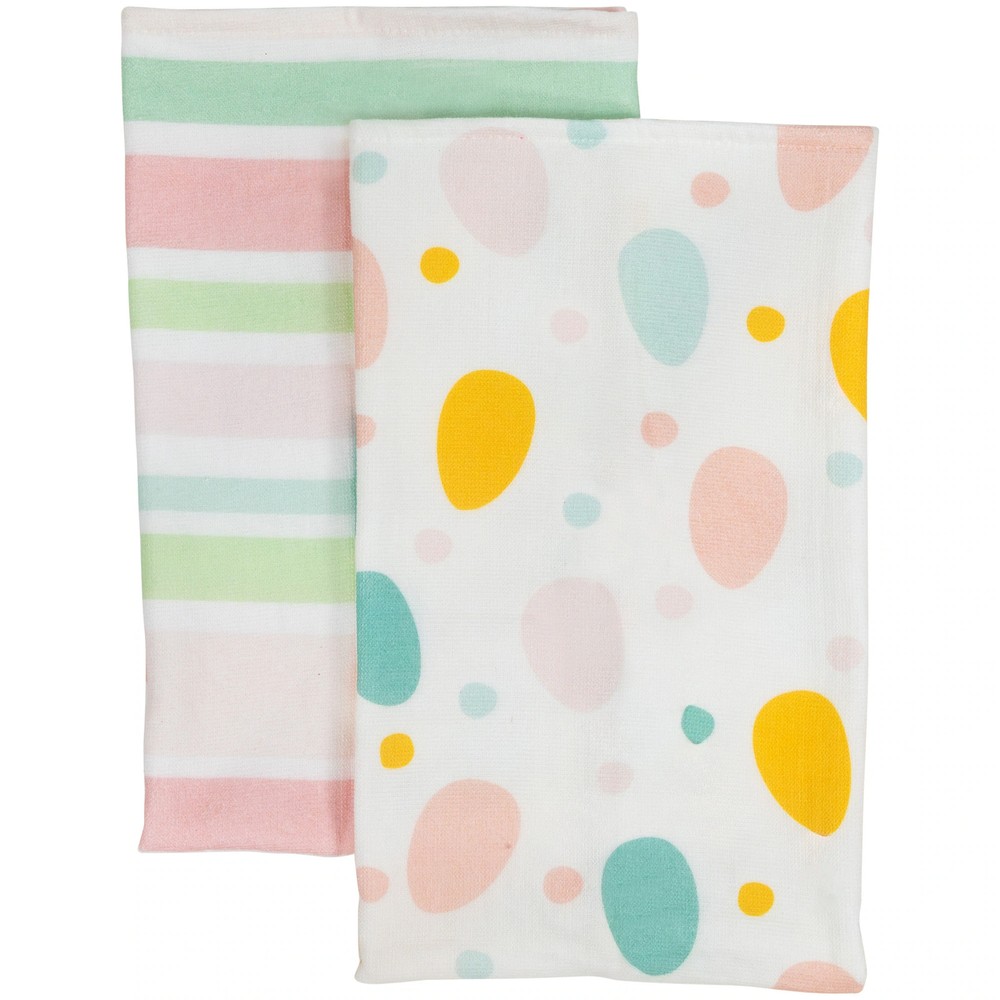 Set of 2 Pastel Stripes and Easter Egg Kitchen Tea Towels