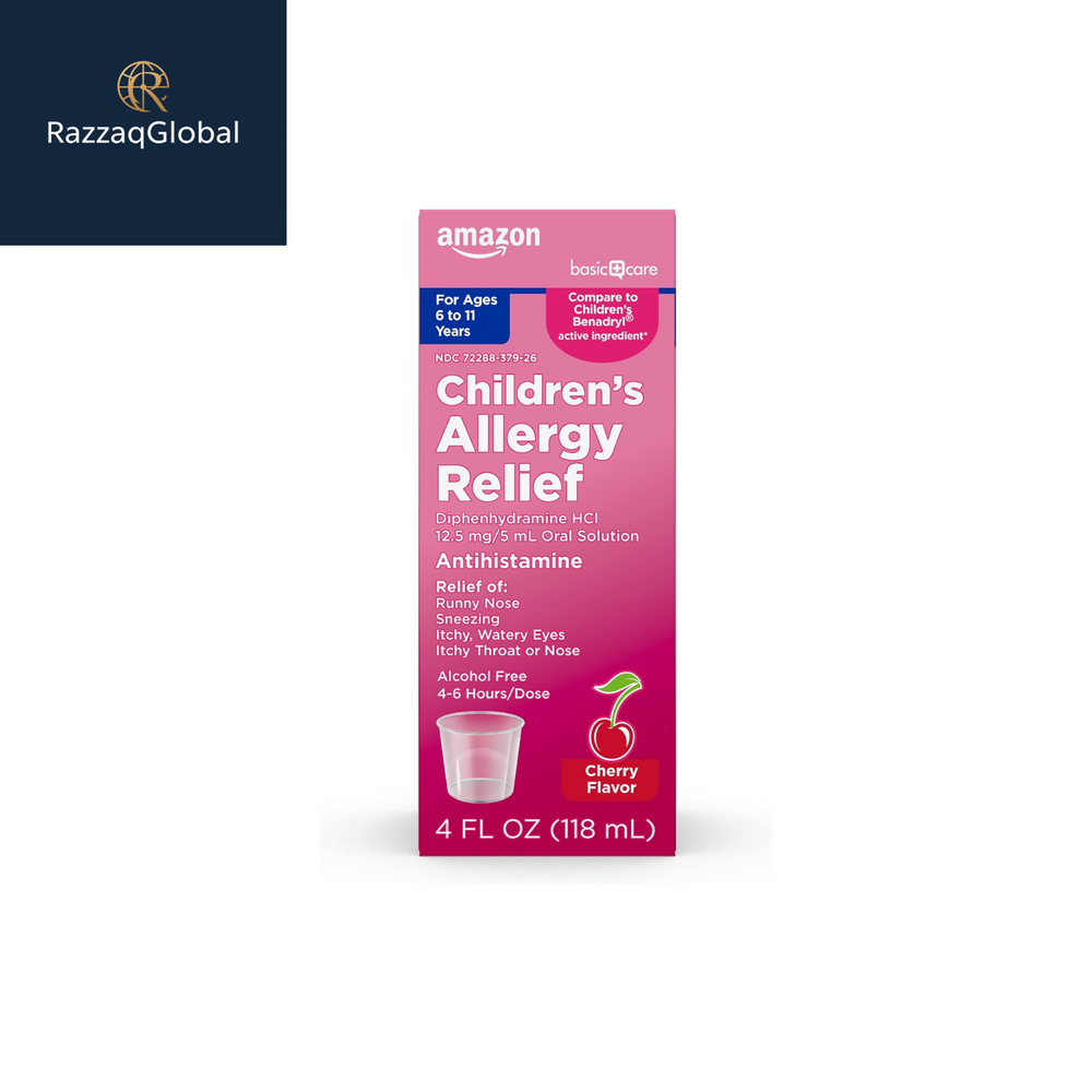 Amazon Basic Care Children’s Allergy Relief Diphenhydramine, Cherry, 4 fl oz