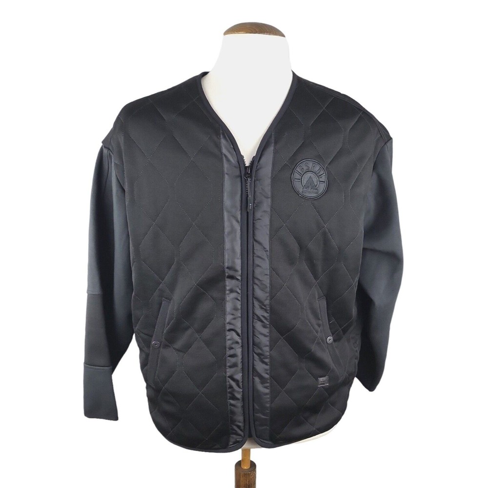 G-Star Women’s Black Quilted Jacket Size Large L Pockets Full Zip Diamond