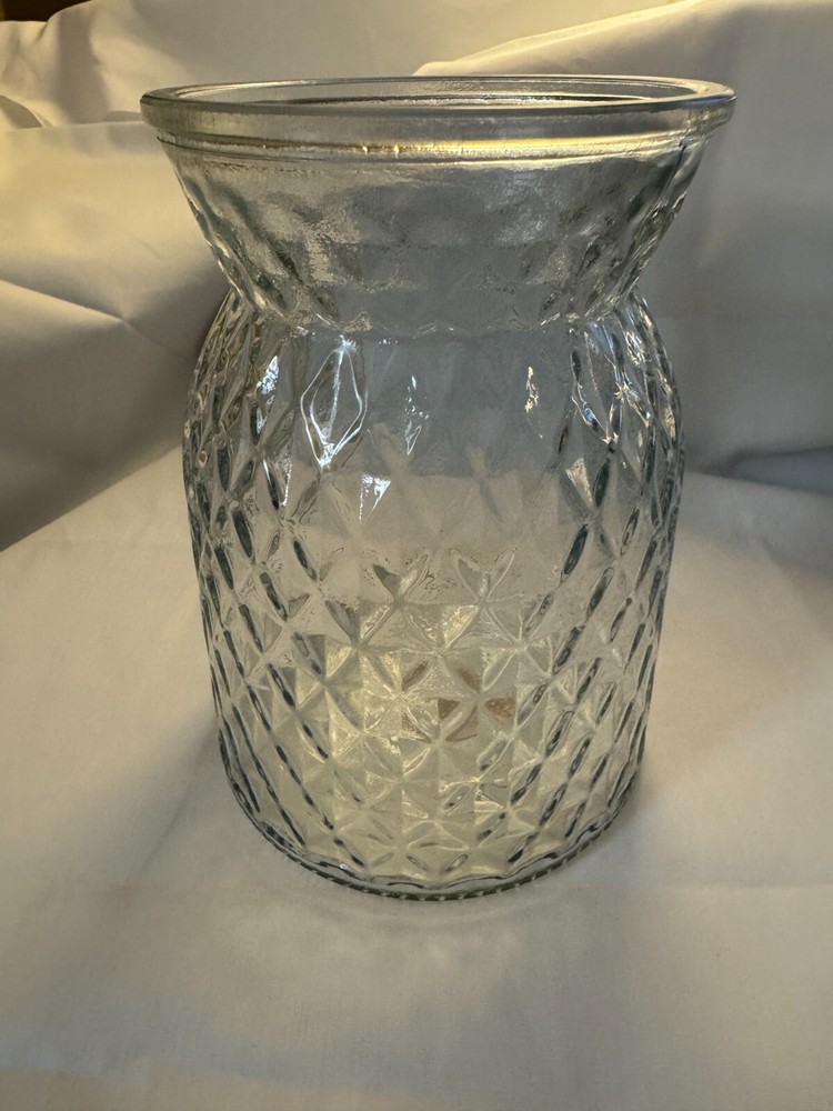 Clear Cut Glass Diamond Texture Flower Vase 6.25 Inches Tall