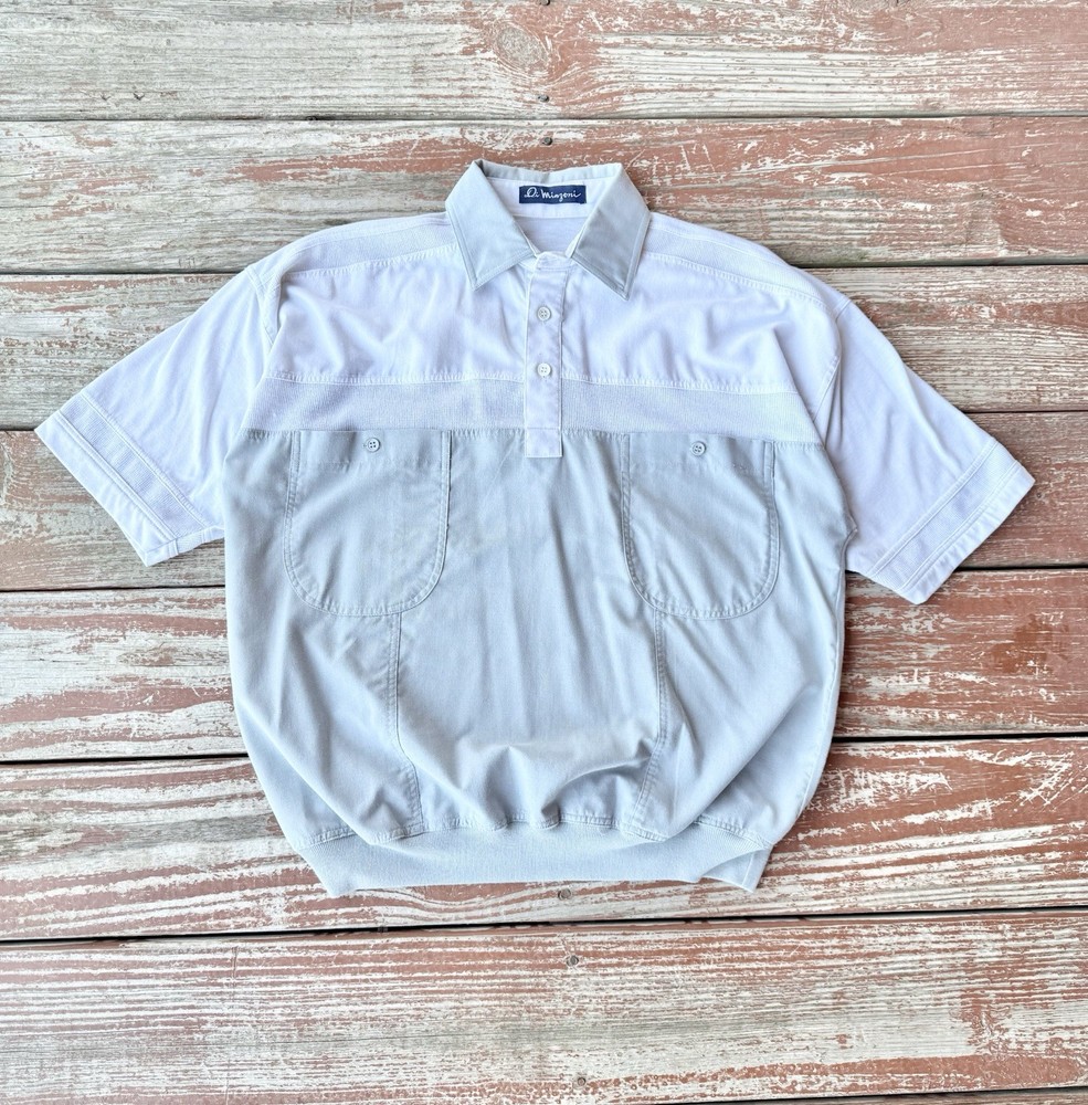 Vintage Di Minzoni Beach Polo Shirt Mens Med White Grey Elastic Waist Pockets